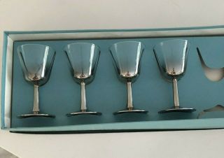 Set Of 4 Queens Lusterware Silver Ombre Fade Goblet Cocktail Glasses France