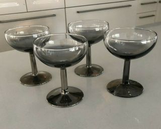 Set Of 4 Queens Lusterware Silver Ombre Fade Champagne Goblet Glasses France