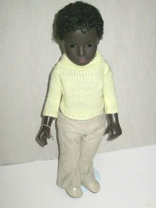 Vintage Sasha Black Boy Doll W/ Outfit & Wrist Tag On Stand