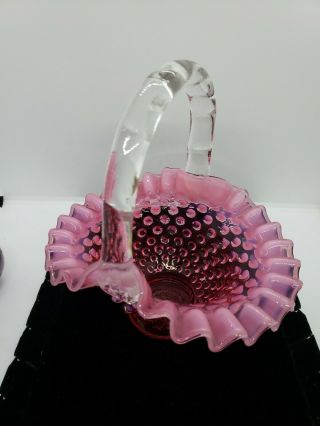 Fenton Glass Basket Cranberry Pink Opalescent Hobnail