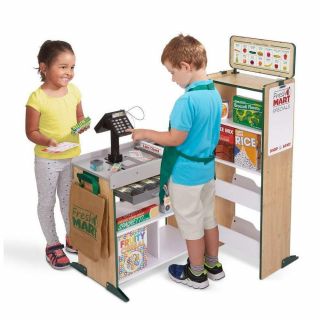 Wooden Grocery Store Conveyor Belt Card Swipe Machine Cash Drawer Kids Toy 4