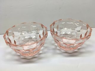 Set Of Two Jeannette Pink Depression Glass Cube Cubist Individual Berry Bowls 2