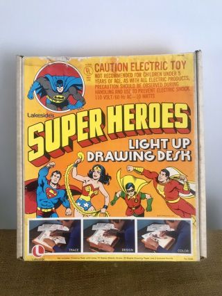 Vintage 1976 Heroes Light Up Drawing Desk Dc Comics Superman,  Wonder Woman