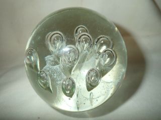 Vintage Art Glass Controlled Bubbles Paperweight Round 3.  5 "