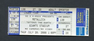 2000 Metallica Slayer Mudvayne Full Concert Ticket Giants Stadium Reload