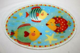 Peggy Karr Fused Art Glass Tropical Fish Frolics Rare Platter 2002 17 X 12
