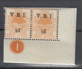 Orange State 1900 1/2 D Surcharge,  Raised And Level Stops (8 - 10)