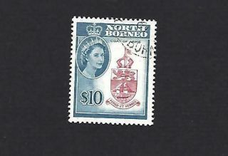 North Borneo 1961 Qeii,  $10 Carmine & Blue 