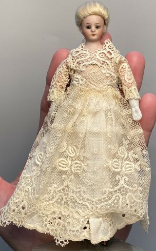 Early Antique German Simon & Halbig 1160 Doll House Doll White Dress