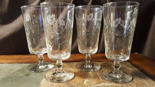 4 Libbey - Rock Sharpe Pattern 3006 - 7 Iced Tea Goblets Glasses 6 1/2 "