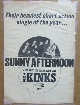 Vtg 16 X 11 The Kinks Album Promo Poster Sunny Afternoon Reprise