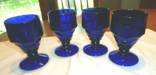4 Viking Cobalt Blue Georgian Stemmed Goblets Glasses 5 1/2 "