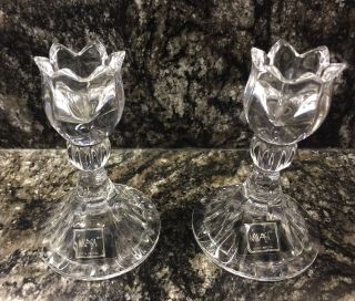 Mikasa Crystal Candlestick Candle Holders Spring Ritual 5” Tall Slovenia - Pair