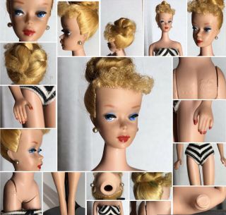 Vintage 1960 4 Blonde Ponytail Barbie With Zebra Swimsuit Factory Bun