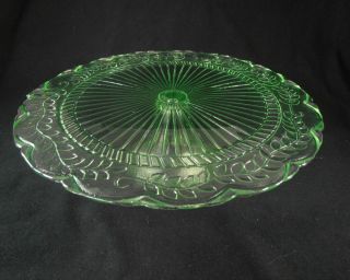Vintage Green Depression Glass Cake Stand Plate Pedestal 12” Footed Serving Tray 2