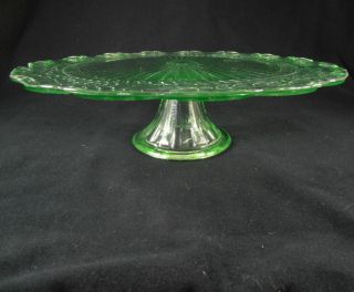 Vintage Green Depression Glass Cake Stand Plate Pedestal 12” Footed Serving Tray 3
