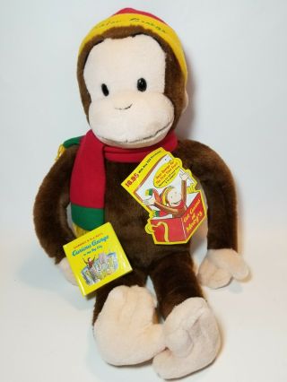 Macys Plush Curious George Monkey Animal Red Yellow Hat Scarf With Mini Book 24 "