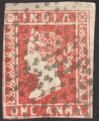 India 1854 Qv 1a Red Die I Sg12 Cat £80 - 2 Margins W Dots Postmark