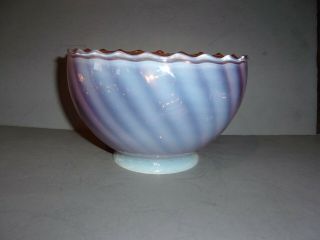 Fenton Cranberry Opalescent Art Glass Spiral Optic Lamp Shade,  W/scalloped Rim