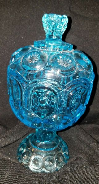 L.  E.  Smith Blue Moon And Stars Candy Dish Compote With Lid