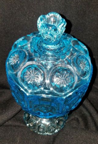 L.  E.  SMITH BLUE MOON AND STARS CANDY DISH COMPOTE WITH LID 2