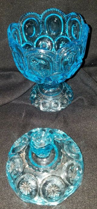 L.  E.  SMITH BLUE MOON AND STARS CANDY DISH COMPOTE WITH LID 3