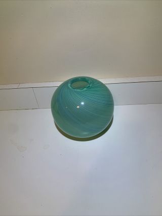 Vintage Green Blue Hand Blown Art Glass Fishbowl Globe Vase