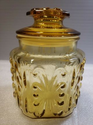 Vintage Le Smith Scroll Pattern Amber Glass Jar Canister