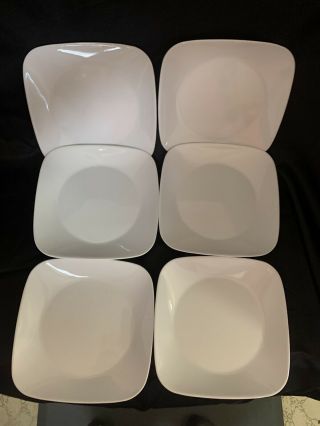 6 Corelle Square White Luncheon Plates 9 " Vgc