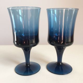Denby Arabesque 5 3/4” Blue Wine Juice Stemmed Glass Sweden Mcm Euc
