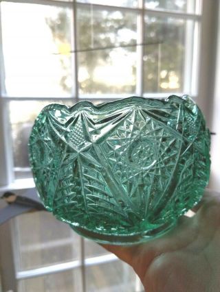 Fenton Emerald Green Glass Rose Bowl Flower Bud Vase Diamond Pattern Vintage