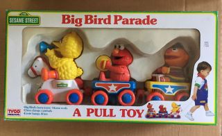 Vintage Sesame Street Tyco 1993 Big Bird Parade Train Pull Toy Elmo Ernie