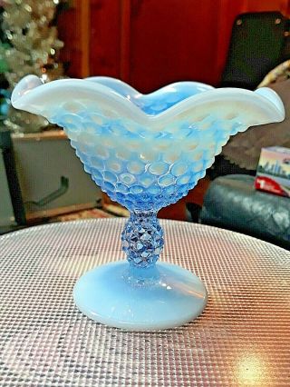 Vintage Fenton Blue Moonstone Opalescent Hobnail Candy Dish / Compote