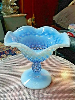 Vintage FENTON BLUE MOONSTONE OPALESCENT Hobnail Candy Dish / Compote 2
