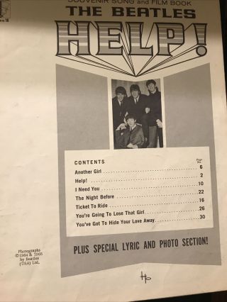 The Beatles Help Vintage 1965 Hansen Film Songbook U.  S.  Souvenir Album RARE 2