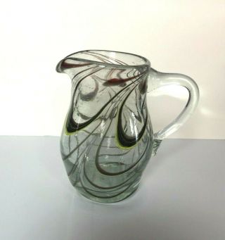Vintage Hand Blown Art Glass Brown Green Swirl Large Creamer Pre Owned