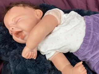 Pat Moulton Artist OOAK Realistic Reborn Baby Girl Doll Sleeping Rooted Hair EUC 3