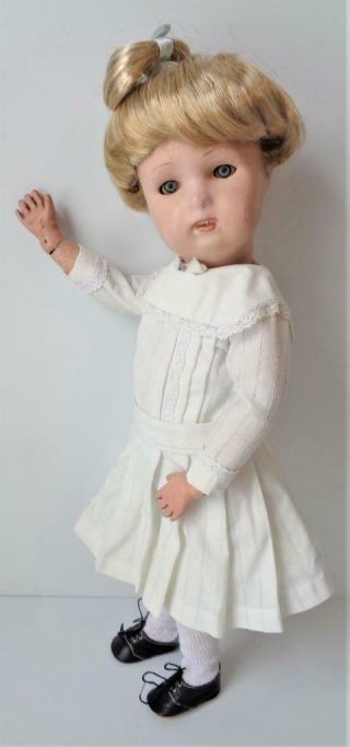 17 " Antique 1910 - 1920 Schoenhut Wood Girl Doll Sleep Eyes Carved Teeth Label