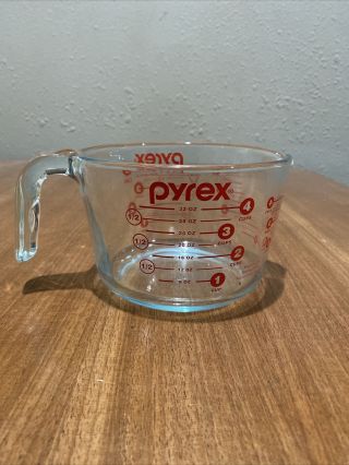 Pyrex Glass 4 Cup/1 Quart/1 Liter Measuring Cup Open Handle Red Letters