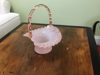 Vintage Fenton Pink Opalescent Handled Basket “nice”