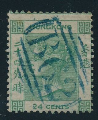 Hong Kong (china).  1862.  Qv.  24 C.  Green.  No Wmk.  With Blue Cancel.  Sg 5: £ 120,