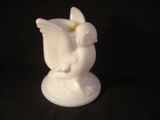Vintage Westmoreland Owl Figurine White Art Glass Toothpick Holder - Foil Lable