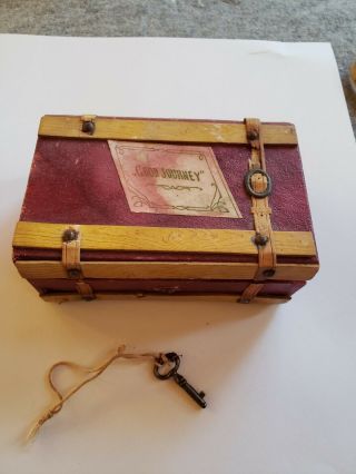 Antique Miniature French Or German Fashion Doll Trunk With Key