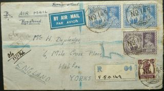 India 17 Jan 1946 Kgvi Regist.  Airmail Cover From F.  P.  O 149 To Halifax,  England