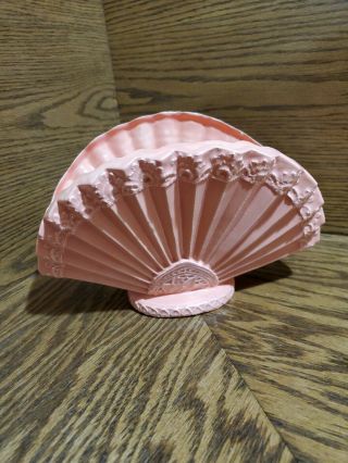 Vintage Ceramic Fan Shape Planter/bowl Depression Era Orange/peach Color 10x5.  5 "