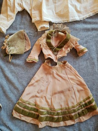 Gorgeous Antique Fitted Velvet Trim Dress For 18 - 22 " French Fashion Doll 7 Piece