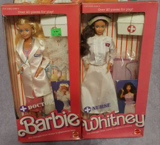 Vintage 1987 Mattel Nurse Whitney Barbie 4405 And Nurse Barbie 3850 Nrfb