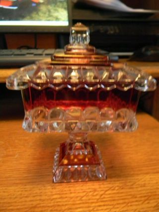 Vtg Westmoreland Crystal Clear And Ruby Red Glass Square Pedestal Candy Dish Cs