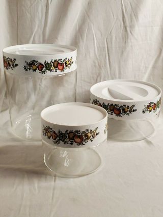 Set Of 3 Vintage Spice Of Life Pyrex See & Store Canisters/containers Glass