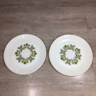 2 Anchor Hocking Suburbia Green Meadow Dinner Plate 10 " Mid - Cent Mod 2